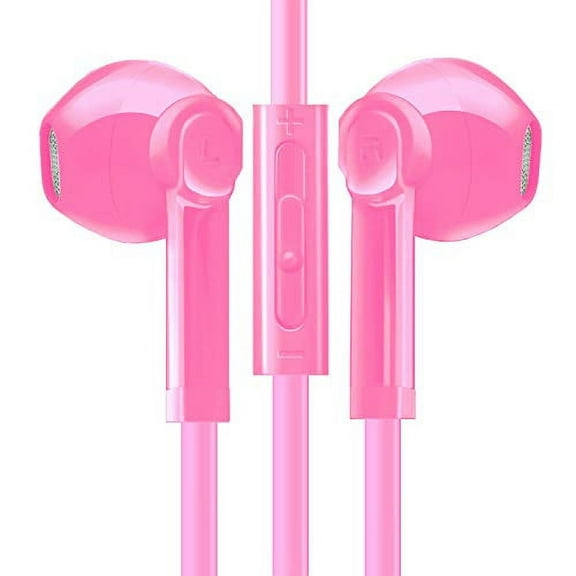Headphones/Earbuds Compatible with Smart Device, Cell Phone, Tablet, MP3 MP4 Active Noise Isolation Stereo Sound in Ear Buds Mic and Volume Control, Wired 3.5mm Ergonomic Comfort Fit (Pink)
