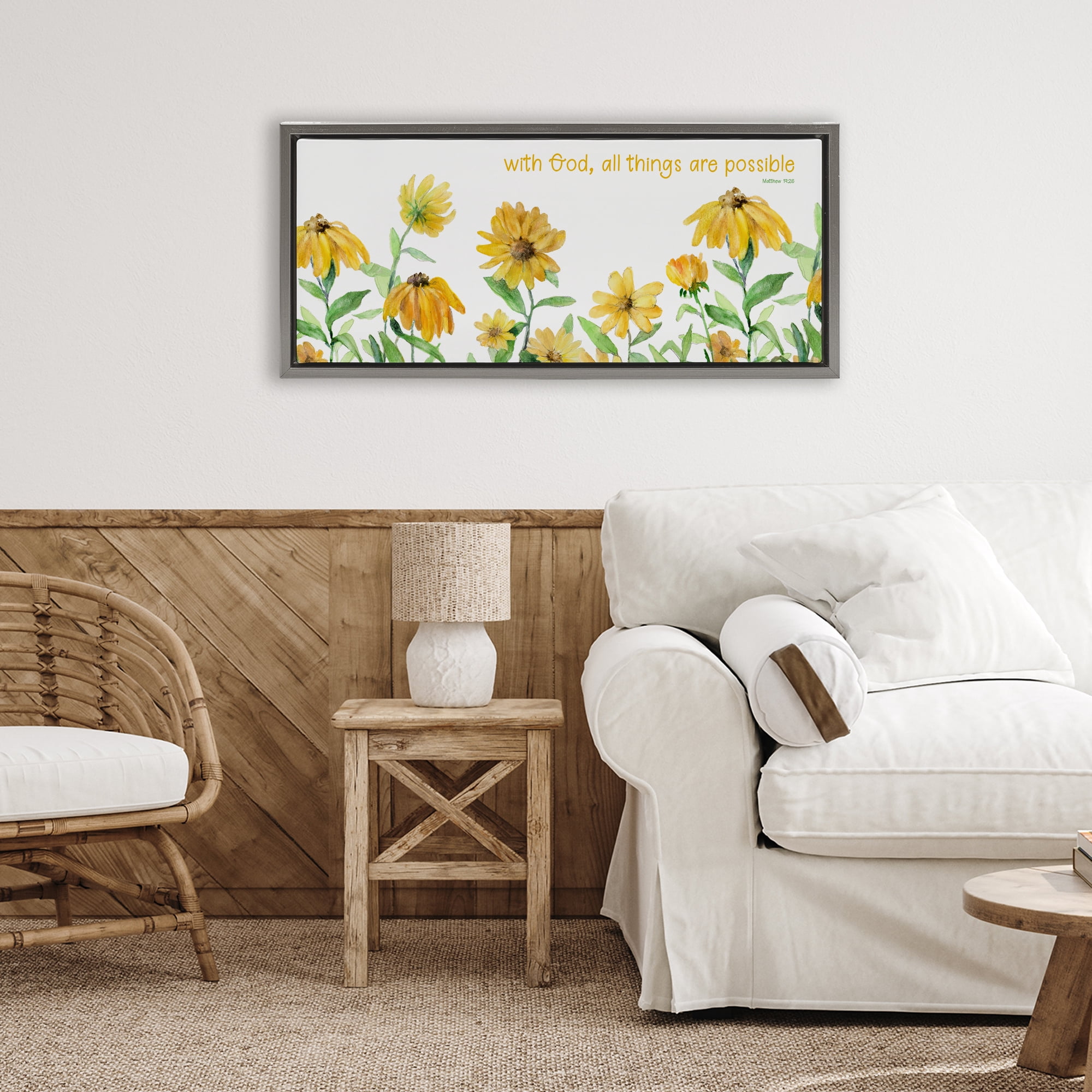 Stupell Industries With God Proverb & Daisies Gray Framed Floater Canvas Wall Art, design by Lanie Loreth