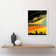 thumbnail image 2 of Modern Black Yellow Orange Linocut London Skyline Cityscape Storm Lightning Art Print Framed Poster Wall Decor 12x16 inch, 2 of 5
