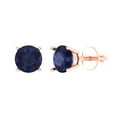 thumbnail image 2 of 1 Ct Round Cut Studs Blue Sapphire 14K Rose Solid Solid Gold Everyday Dainty Earrings Screw Back, 2 of 7