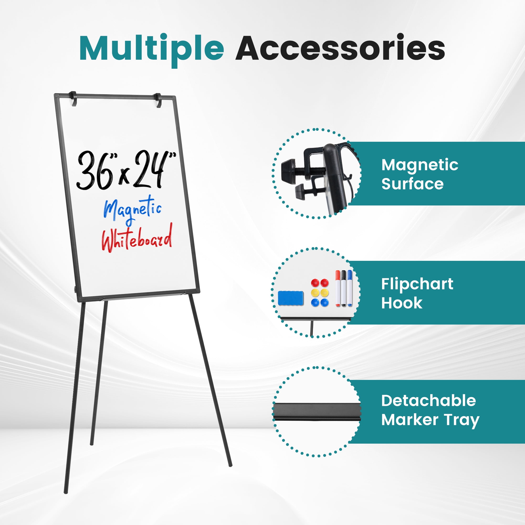edx 36x24 Magnetic Portable Stand Whiteboard with Adjustable Tripod Easel for School, Home Office, Black