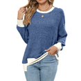 thumbnail image 3 of Long Sleeve Shirts for Women Tunic Tops Loose Fit Cute Casual Color Block Ribbed Knit Tops Sweaters Blue M, 3 of 9