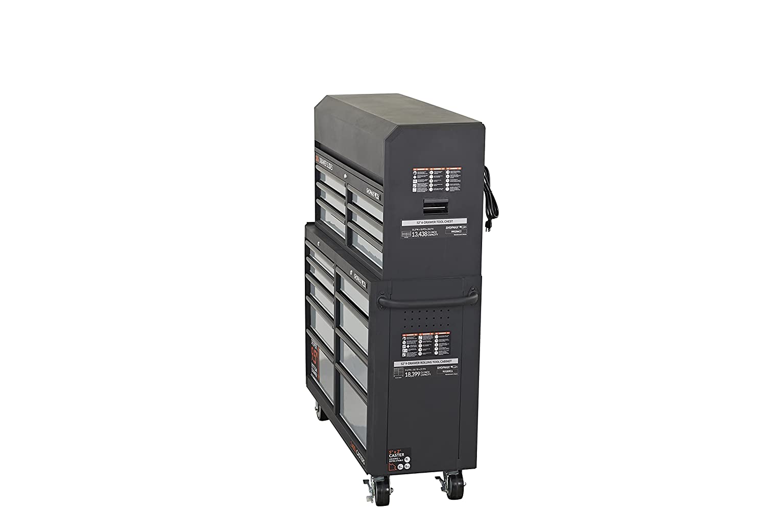 SHOPMAX, 100 lb, 52" Steel 15-Drawer Tool Chest and Rolling Cabinet Black