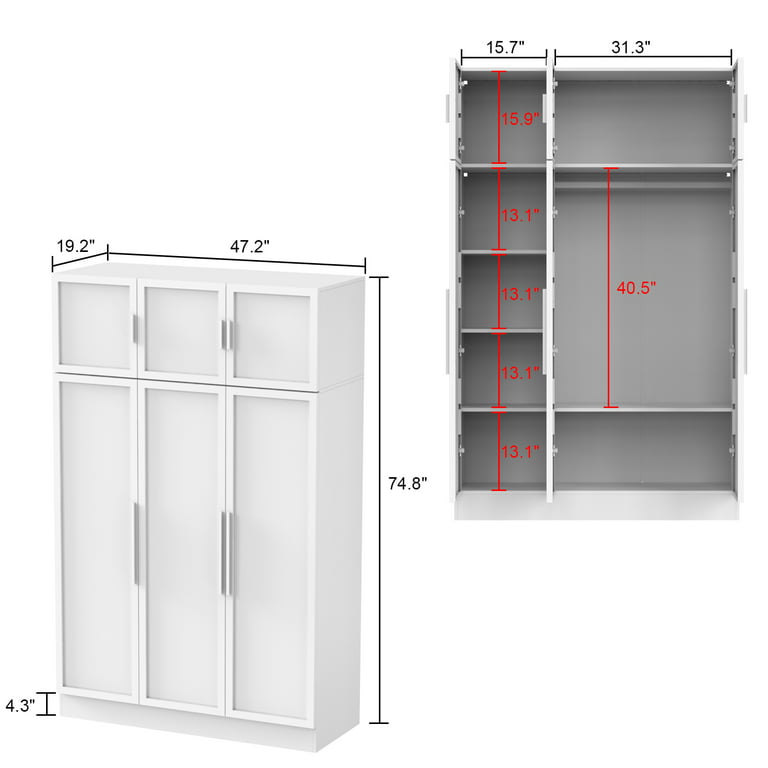 47.2 Wide Armoire LED Light All Glass Door Closet Cabinet Wardrobe
