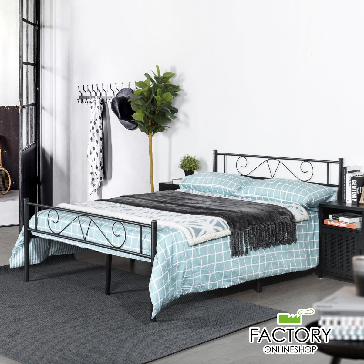 Geniqua Full Size Bed Frame Black Steel, Bed Frame Full Size Headboard Footboard