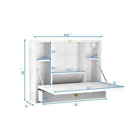 Gymax Wall Mounted Folding Laptop Desk Hideaway Organizer Storage