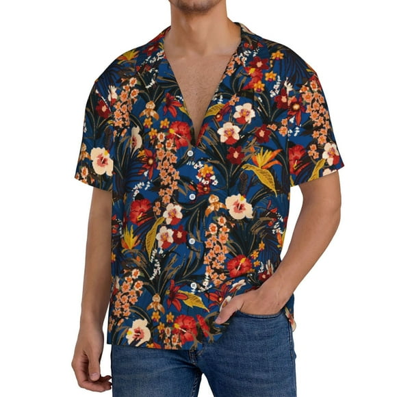 Saiise Chemise Décontractée à Carreaux à Imprimé Floral Vintage pour Hommes, Chemise Habillée à Manches Courtes avec Poche, Idéale pour le Travail Ou un Usage Quotidien-TTTG