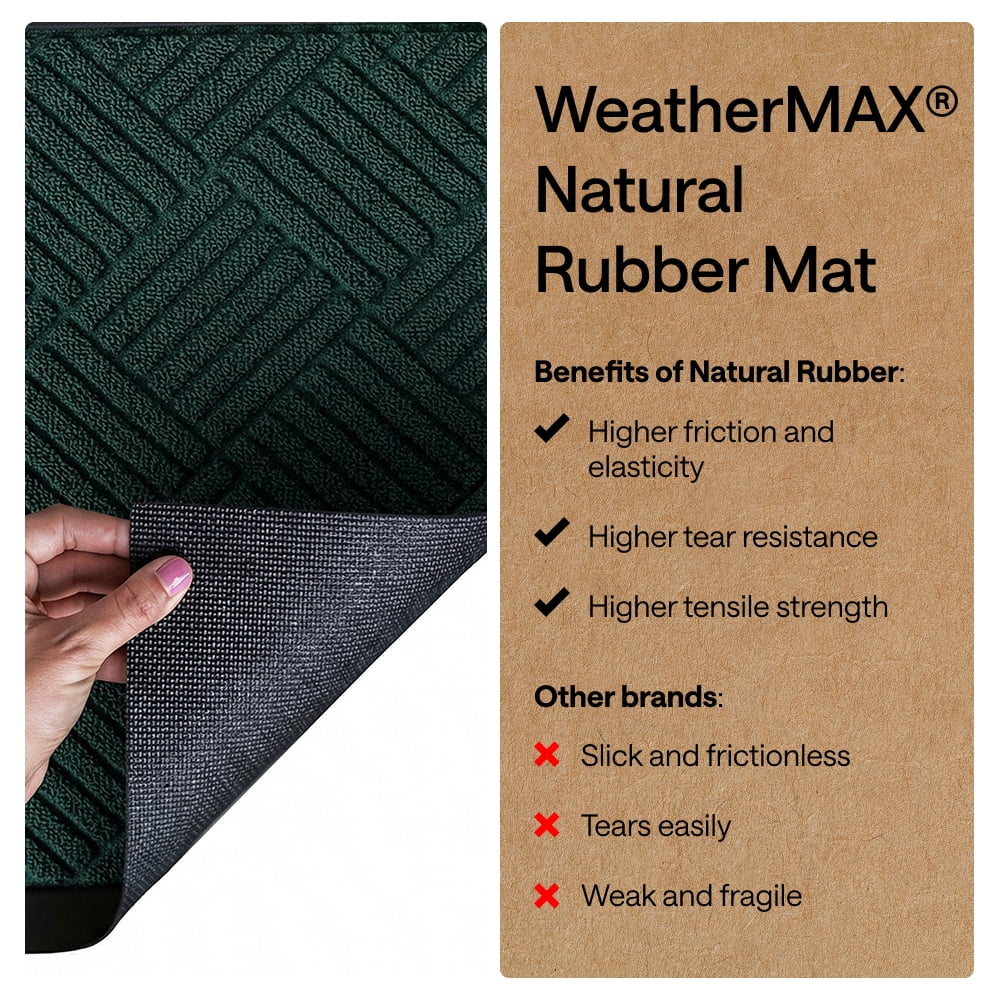 GORILLA GRIP Outside Doormat, WeatherMax Waterproof Indoor Outdoor Door Mat, 29x17 Green Diamond