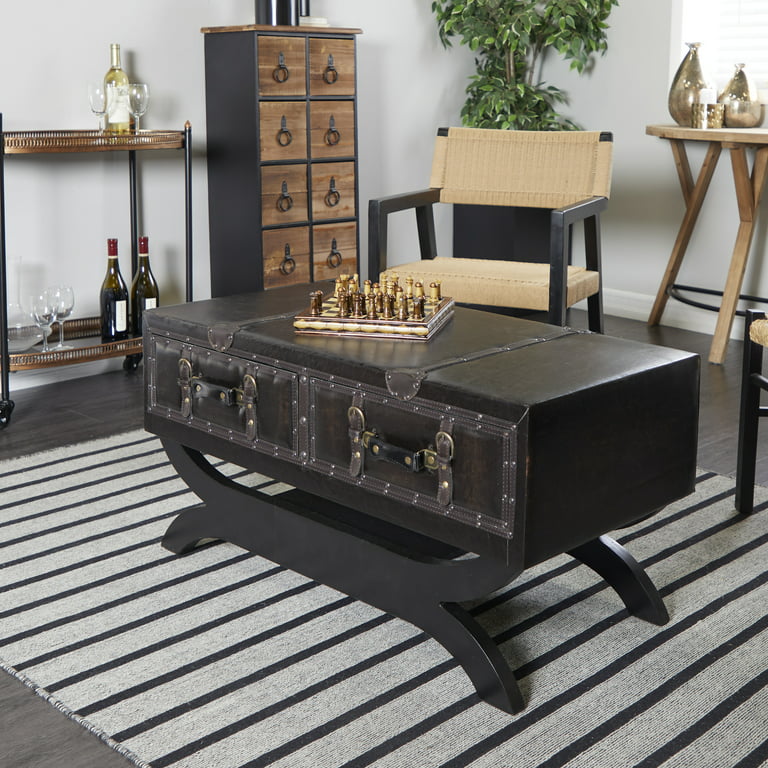  Deco 79 Linen Upholstered Trunk 2 Drawer Coffee Table