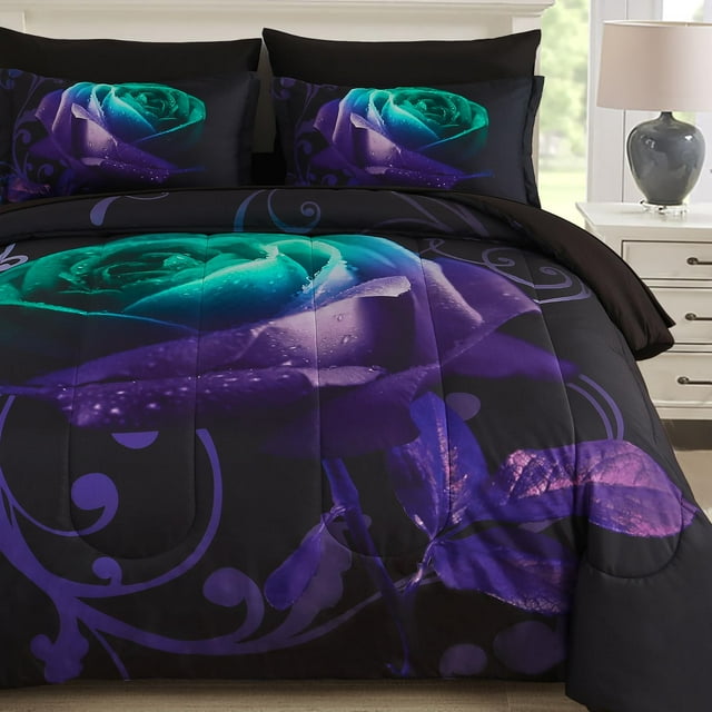 Juego de edredón WONGS BEDDING King, reversible, color verde azulado y morado
