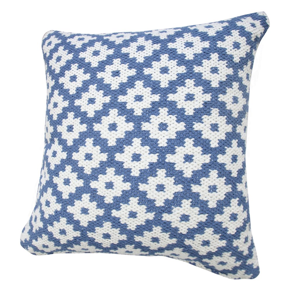 LR Home Ox Bay Machine-Made Blue/White Diamond Cotton Blend Pillow Cover