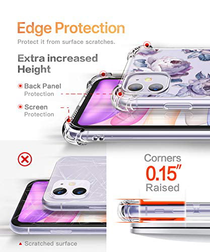 GVIEWIN iPhone 11 Case,Clear Flower Design Soft&Flexible TPU Ultra-Thin Shockproof Transparent Bumper Protective Floral Cover Case for iPhone 11 6.1 inch 2019 Windflower/White