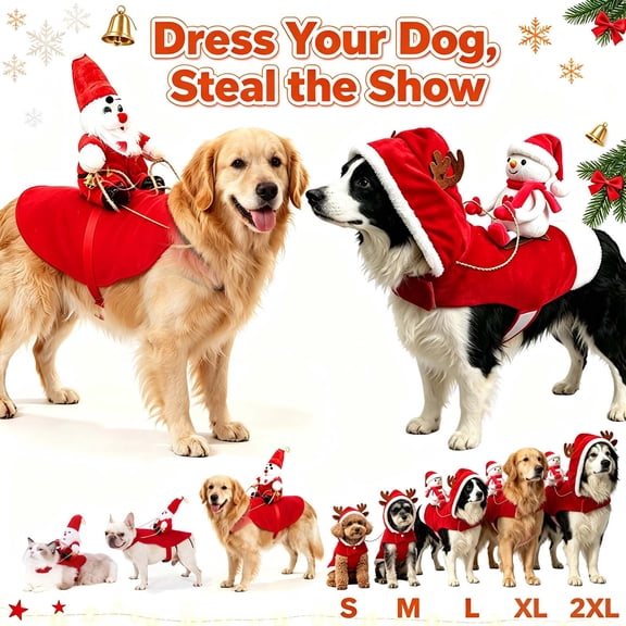 Santa Rider Pet Christmas Costume, Adjustable Cosplay Outfit for Small and Large Pets, Great for Holiday Gatherings Photos Celebrations, Non-hooded _ M