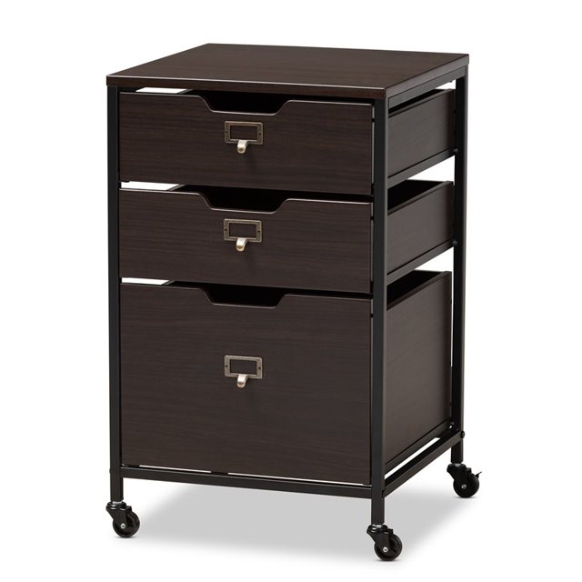 Baxton Studio Felix Wood and Metal 3-Drawer Mobile File Cabinet in Black