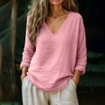 thumbnail image 2 of Horkkom Linen Shirts for Women V Neck Long Sleeve Blouses Summer Loose Casual Shirts XXL, 2 of 7