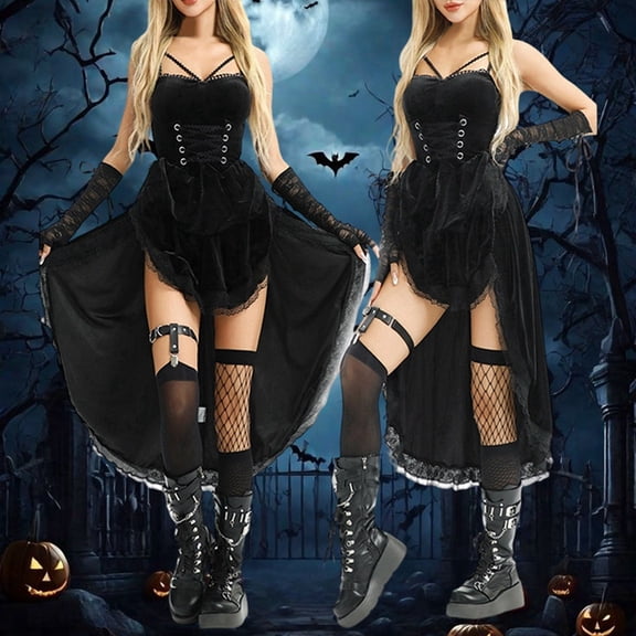 FASHOFT Adult Gothic Dark Retro Halloween Punk Vintage Style Cosplay Outfit Theme Party Stage Performance Edgy Fancy Dress Up Halloween One Size
