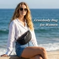 thumbnail image 3 of Bum Bag for Women Travel Purse Crossbody Bags Travel Purse with Adjustable Strap, PU Leather Crescent Bag Shoulder Handbag Sling Chest Bag Fanny Pack for Ladies(Black), 3 of 8