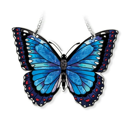 Blue and Black Morpho Butterfly Handcrafted Glass Wall Art Decor 6.5