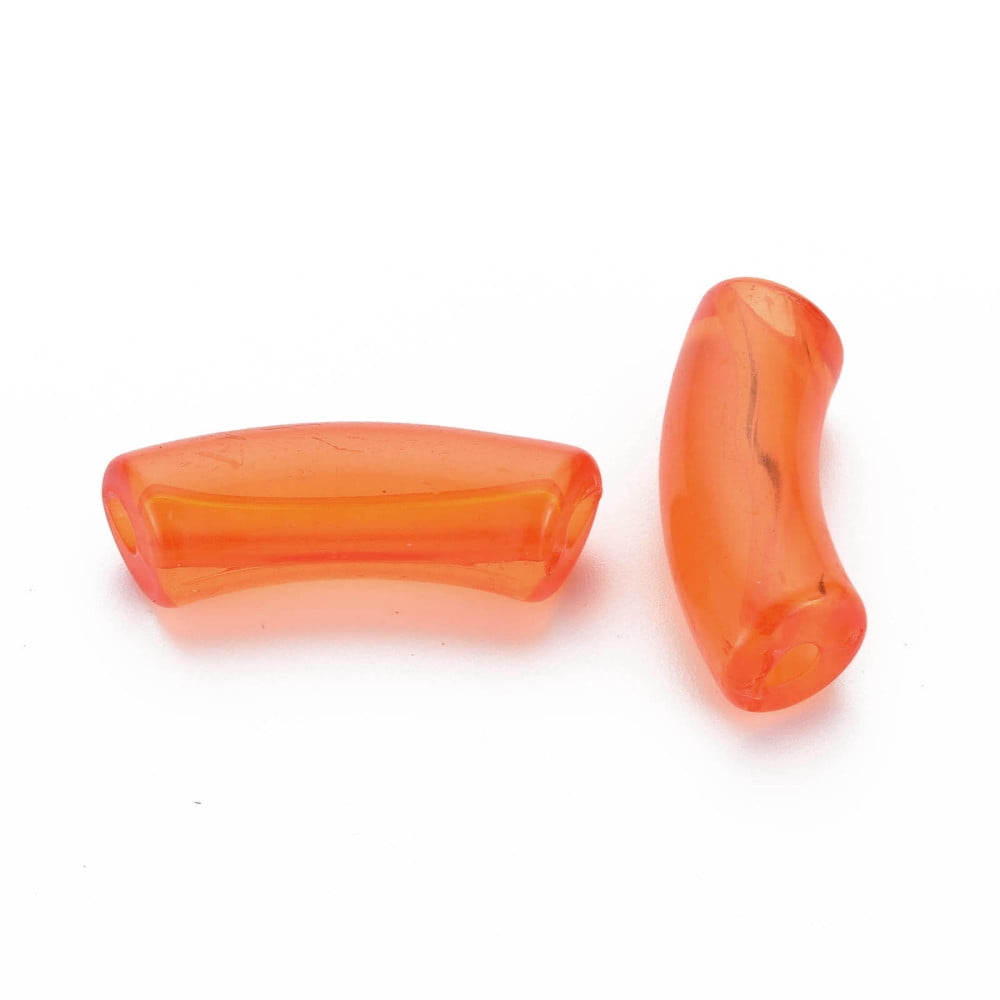 Transparent Acrylic Beads Curved Tube Dark Orange 36x13.5x11.5mm Hole: 4mm about 148pcs/500g
