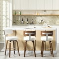 thumbnail image 2 of WOOW DEPOT PU Swivel Bar Stools Set of 2, 26" Seat Height Modern Upholstered Bar Chairs w/ Mid-back Round Seat Walnut Legs Leather Island Stools for Kitchen Counter, 2 of 11