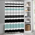 thumbnail image 3 of Teal Black Stripes Fabric Shower Curtain White Gray Lines Washable Shower Curtains for Bathroom, Waterproof Bath Curtain with Hooks Home Decor 72x72in, 3 of 8