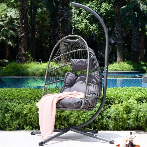 Indoor/Outdoor Egg Hammock Chair | Enhance Your Porch with Comfort | Heavy-Duty Stand and Stable Support | Washable and Cloud-Soft Cushion