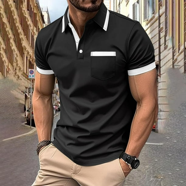 pstuiky camisetas de hombre, Camisa informal de manga corta con cuello vuelto, cómoda y lisa, para hombre camisas casuales para hombre l