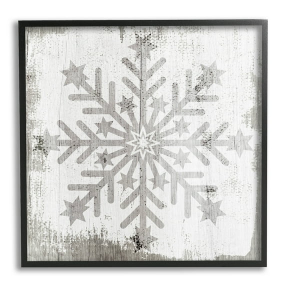 Winter Snowflake Weathered Pattern Holiday Graphic Art Black Framed Art Print Wall Art