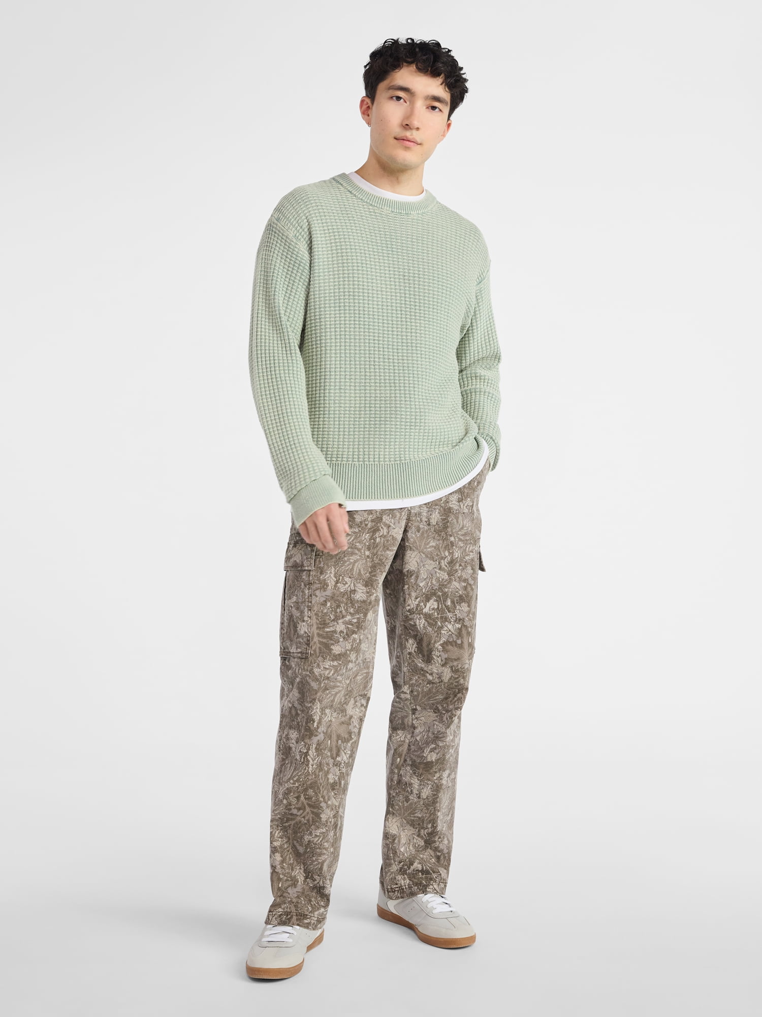No Boundaries Men's & Big Men's Thermal Stitch Crewneck Sweater, Midweight, Sizes XS-3XL