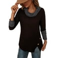 thumbnail image 2 of hirigin Women's Spring Autumn Casual Tops Long Sleeve Half High Neck Button Contrast Color T-shirt, 2 of 4