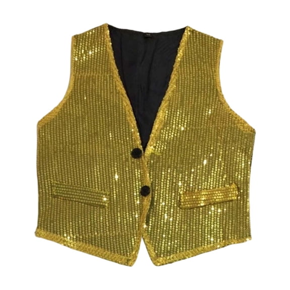 Kids Girls Boys Sequin Vest Sleeveless V Neckline GoldVest Shiny Vest Kids Hip-Hop Dance Shirts Disco Waistcoat Stage Performance Wear 7-8 Years