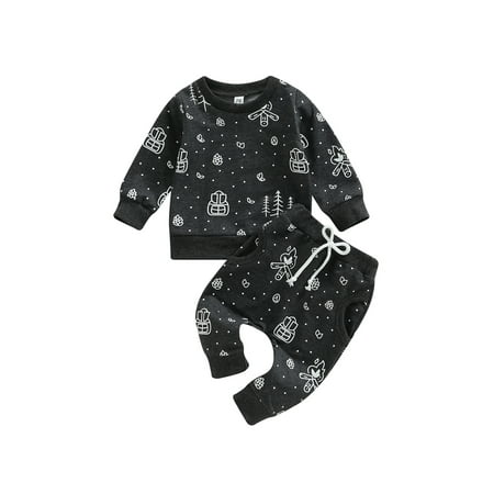 

jaweiwi Baby Boys Pants Clothes Set Long Sleeve Crew Neck Campfire Print Sweatshirt with Elastic Waist Sweatpants Fall Outfit Size 0 6 12 18 24 M 3 Years