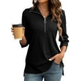 thumbnail image 5 of Aiyino Womens Tops Casual 3/4 Length Sleeve V Neck Shirts and Blouses Zipper Collar Women Polo Shirts,Black 2XL, 5 of 9