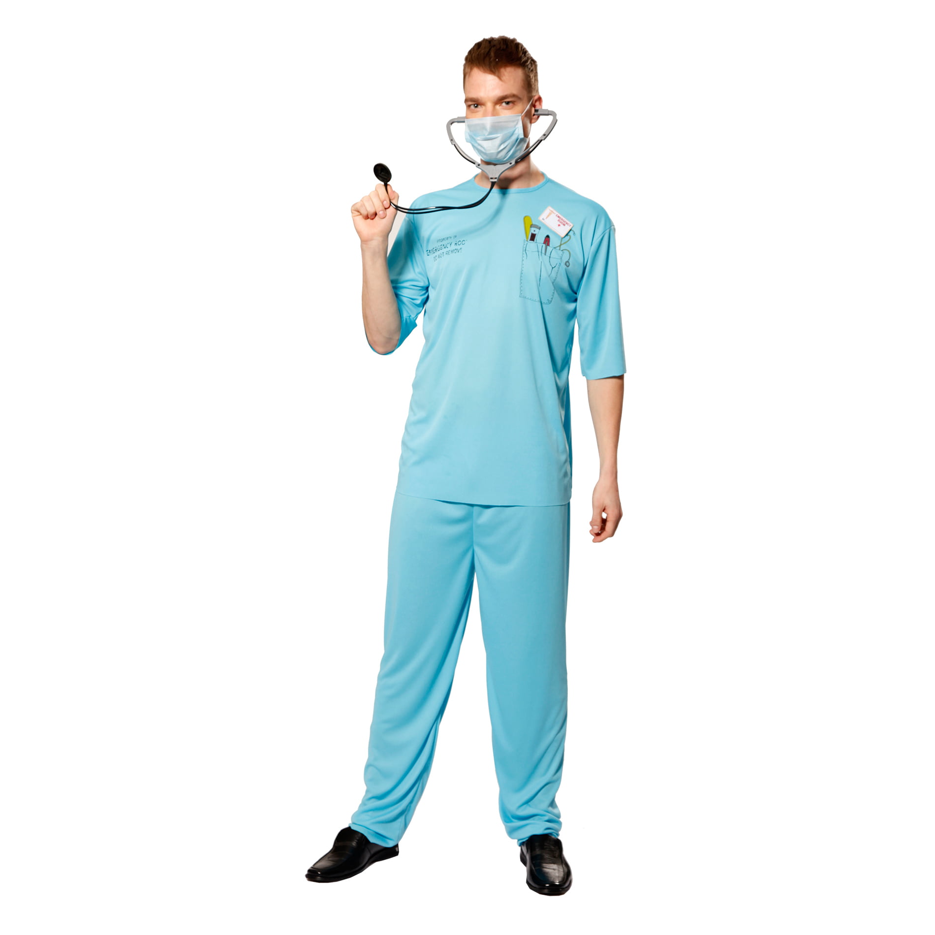 5 Piece Mens Doctor Emergency Services Doctors Scrubs Fancy Dress Costume Outfit
