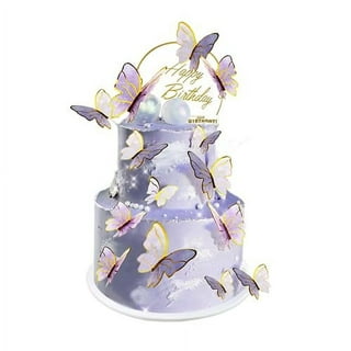 LANGPA 22-Pieces Purple Gold Butterfly Cake Decorations With Happy Birthday  Acrylic Cake Toppers for Baby Shower Wedding Birthday Party Decor (Purple