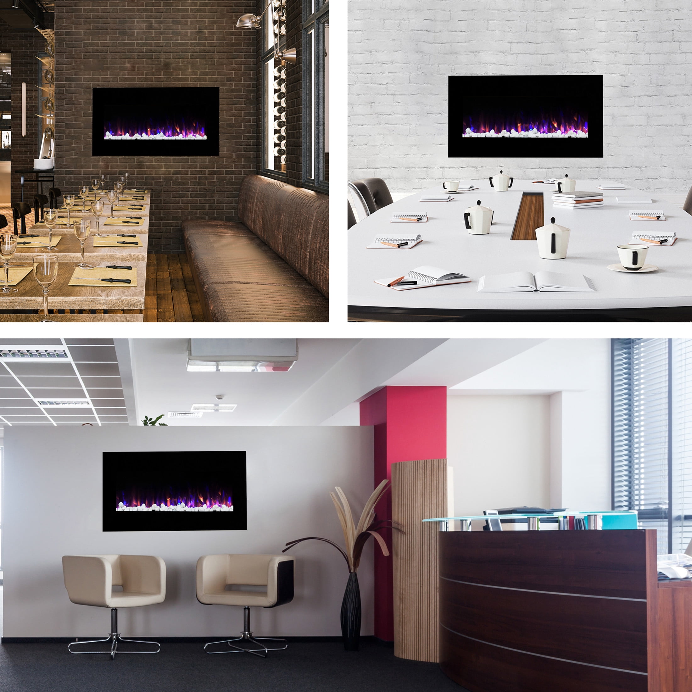 Northwest 42-Inch Modern Wall-Mount Electric Fireplace with Remote (Black)