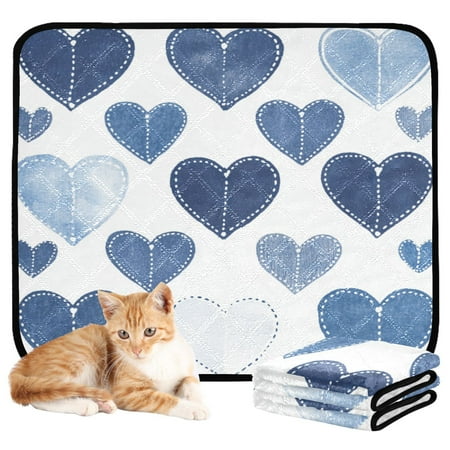 Washable Pet Pee Pads with Super Absorbent Reusable Training Pads for Dogs & Cats Denim Heart Pattern