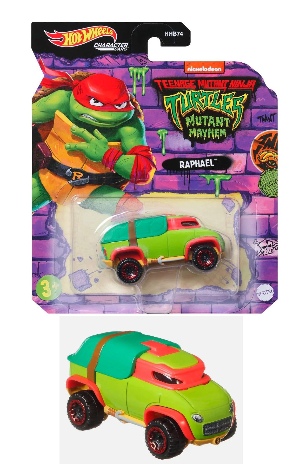 Hot Wheels TMNT Mutant Mayhem Character Cars, Teenage Mutant Ninja Turtles Collectible Set, Leonardo, Raphael, Michelangelo, Donatello, 4 Pack HHB74-956L