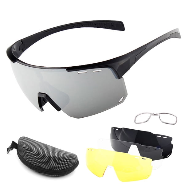 Gafas de bicicleta de carretera con 3 lentes intercambiables UV400 Gafas de sol deportivas MTB Abanopi Negro y negro/Lente de plata