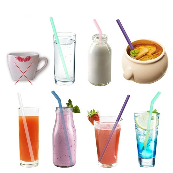 Silicone Straw Thick Straws Food Grade Drinking Eco Friendly Topper Drinks Foldable