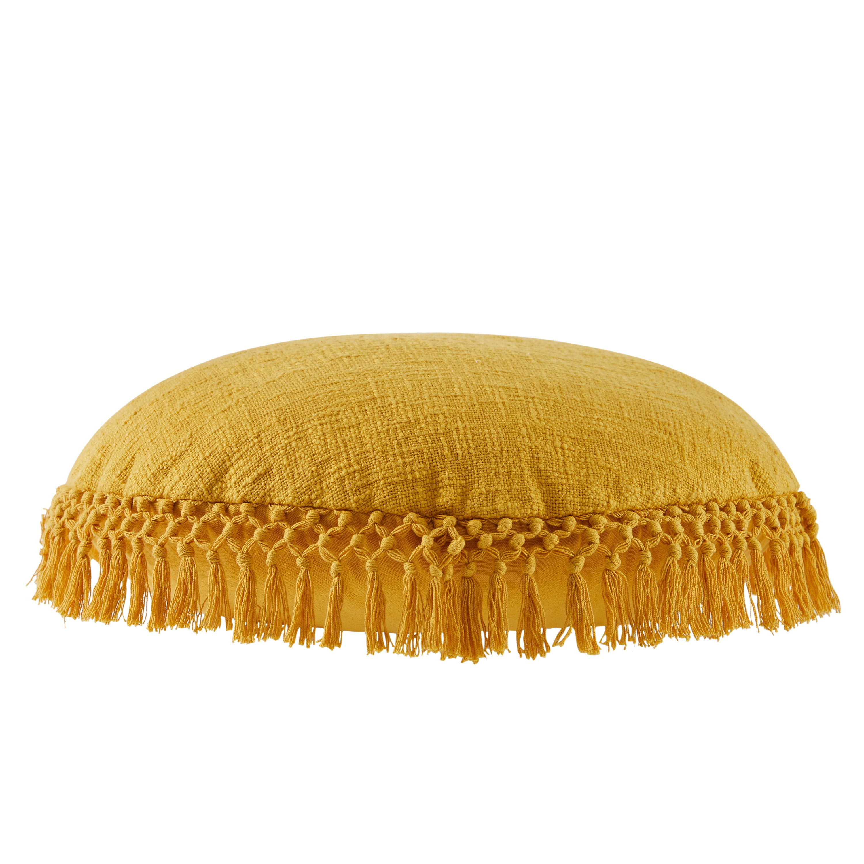 Indigo Ink Tufted 20" Gold Boho Round Cotton Decorative Pillow with Tassels