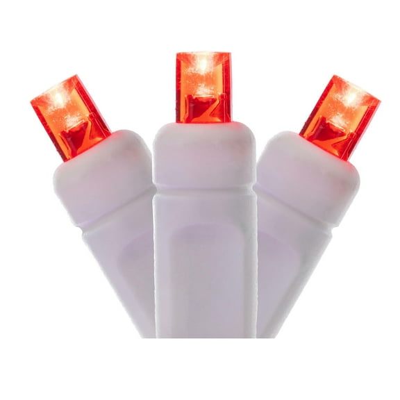 Vickerman 100 Red Wide Angle LED Single Mold Light on White Wire, 34' Christmas Light Strand