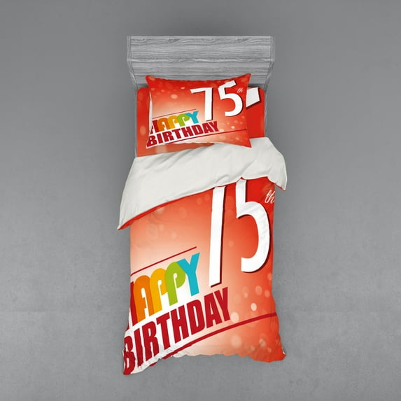 Ambesonne Birthday Bedding Set 3 Pcs, Age 75, Twin, Multicolor