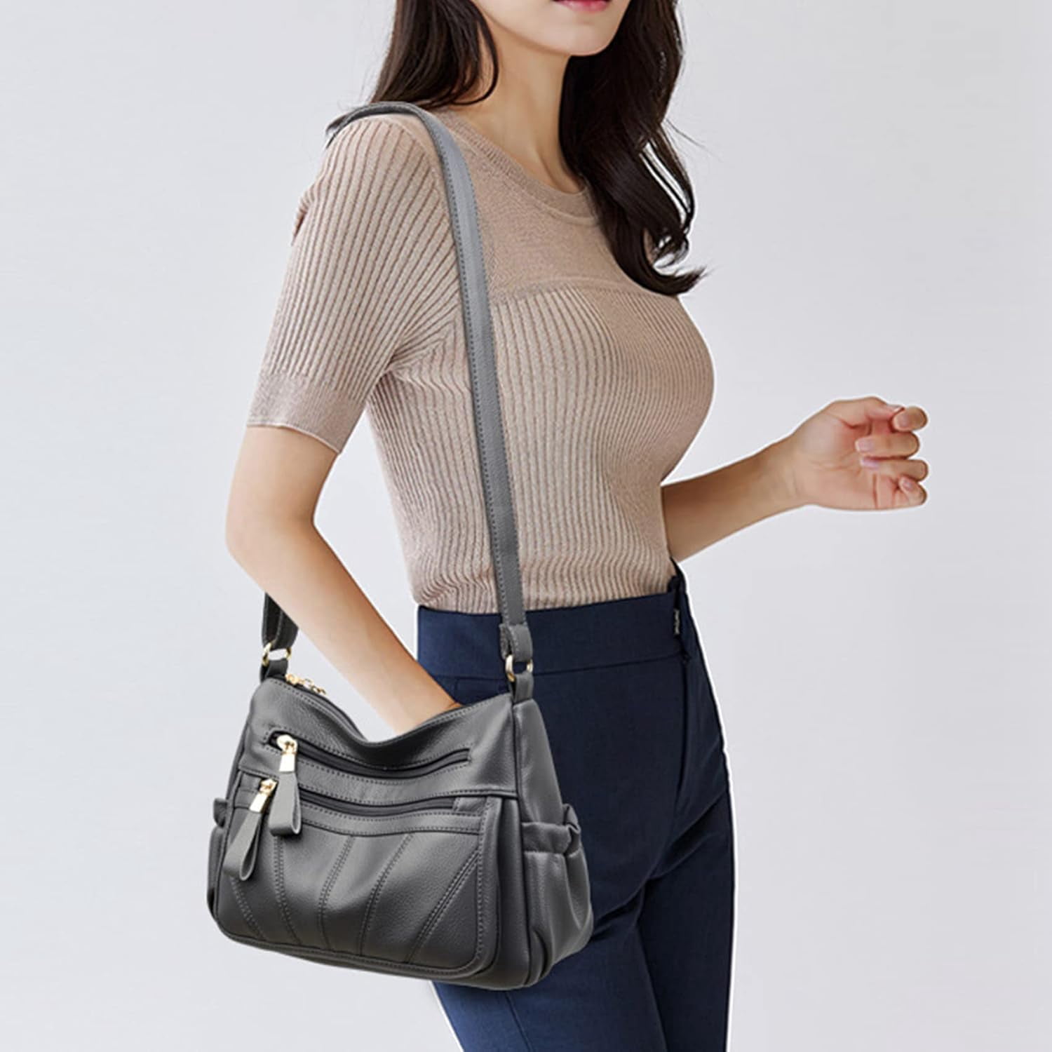 Crossbody Bags for Women Multi Pocket Shoulder Bag Soft PU Leather Purses and Handbags Pocketbooks