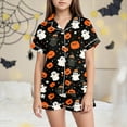 thumbnail image 2 of CAUYDY Girls Halloween Pajama Sets 2 Piece Button Down Short Sleeve Lapel Neck Tops Shorts Pumpkin Graphic Set for Teen(Orange,6-7 Y), 2 of 5