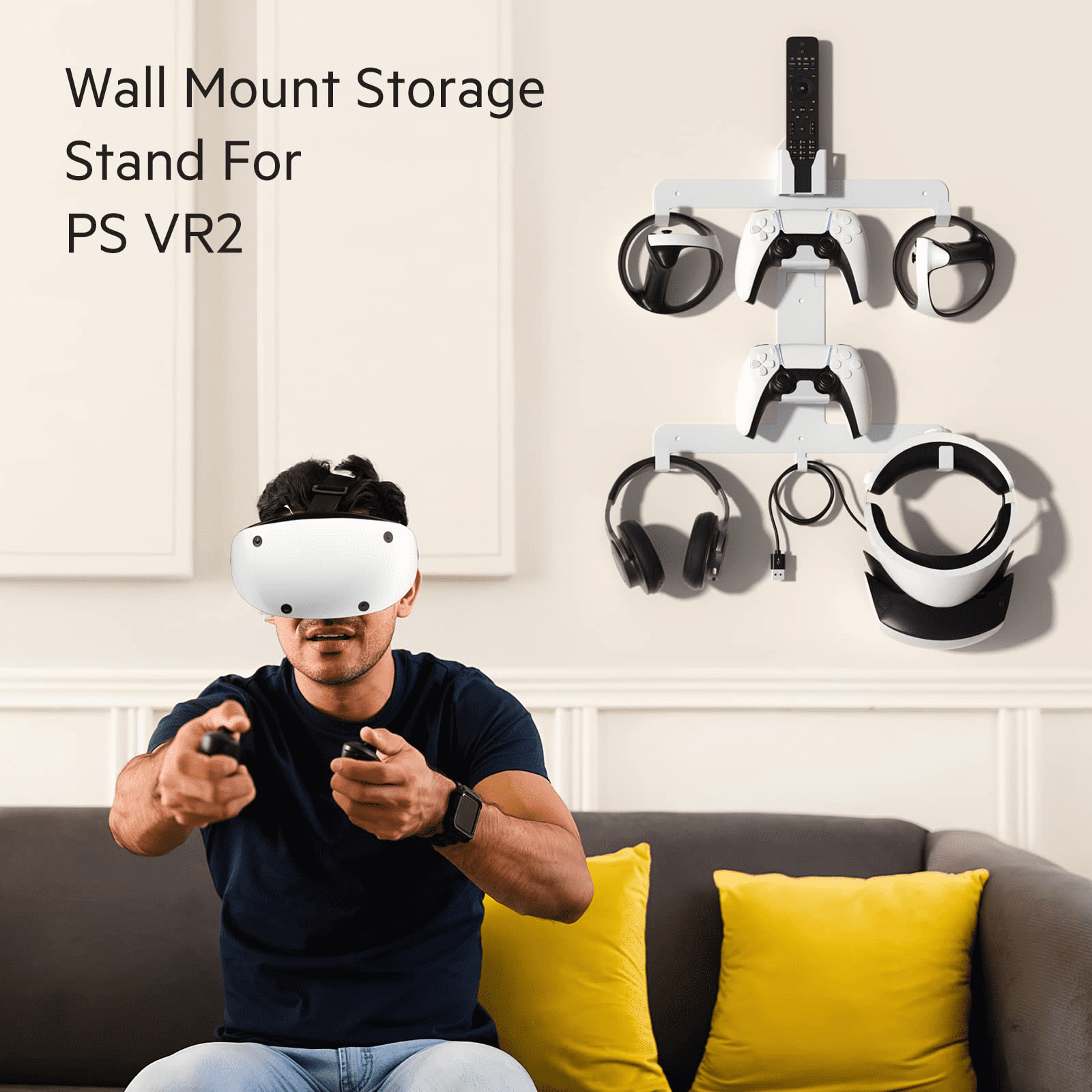  Wall Mount Stand for PS5 VR2 Gaming Accessories, Sturdy Steel  Wall Mount Bracket for PS VR2 Headset, Controllers, Remote and Cable, Game  Organizer with Controller Holder and Headset Stand for PSVR2 