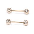 thumbnail image 1 of Nipple Ring Anodized Titanium 14G Nipple Piercing Barbell Front Facing Clear CZ, 1 of 8