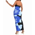 thumbnail image 3 of Women Summer Strapless Maxi Dress Bodycon Floral Long Wedding Guest Dress Formal Cocktail Dresses Blue S, 3 of 7