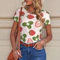thumbnail image 6 of KLL Women 's Crew Neck Bodysuit Jumpsuits Strawberries And Leaf Print Short onesies Stretch T Shirts, 6 of 7