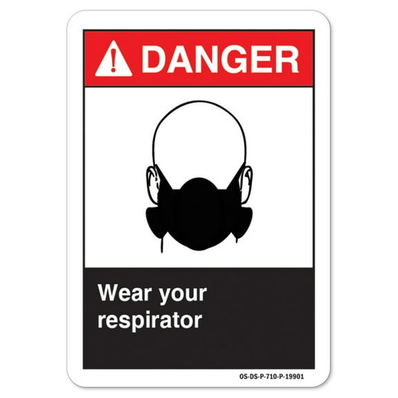 ANSI Danger Sign - Wear Your Respirator | Peel And Stick Wall Graphic | Protect your Business, Class Room, Office & Interior Surroundings & Shop Area osha safety sign | Made in the
